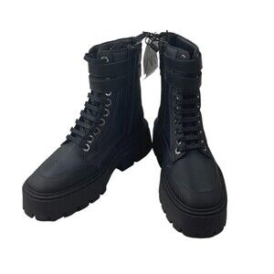 Zara Women Size 6.5 Black Qulited Nylon Lace Up Lug Chucky Combat NEW Boot Goth